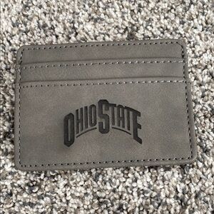 Dark Gray Leather Card Holder with Minimalist Design and OHIO STATE Logo